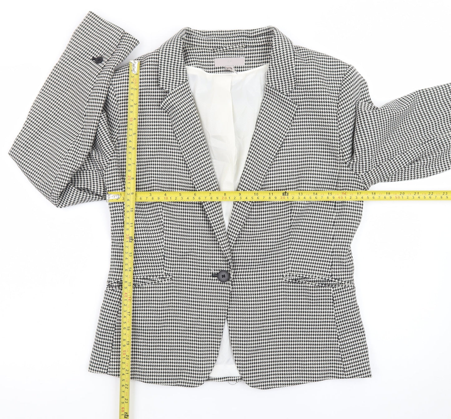 H&M Women's Black White Houndstooth Blazer UK 14 Tailored Jacket