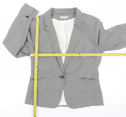 H&M Women's Black White Houndstooth Blazer UK 14 Tailored Jacket