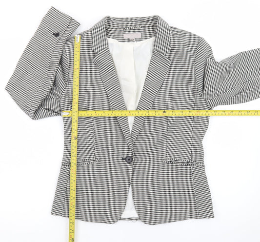 H&M Women's Black White Houndstooth Blazer UK 14 Tailored Jacket