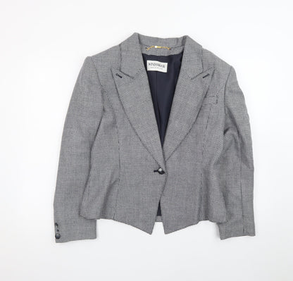 Windsmoor Women's Grey Checked Wool Blend Single-Breasted Blazer Size 14