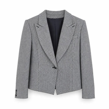 Windsmoor Women's Grey Checked Wool Blend Single-Breasted Blazer Size 14