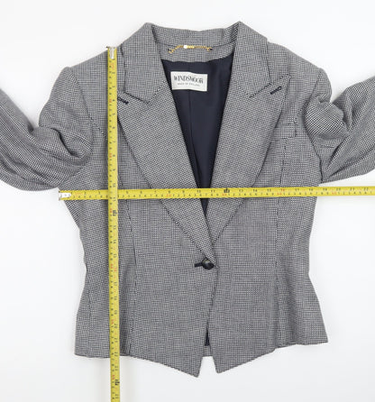 Windsmoor Women's Grey Checked Wool Blend Single-Breasted Blazer Size 14