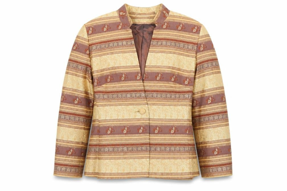 Klass Collection Women's Beige Brown Jacquard Blazer Size 16 Lounge Suit Jacket