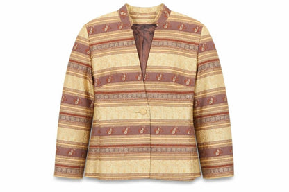 Klass Collection Women's Beige Brown Jacquard Blazer Size 16 Lounge Suit Jacket