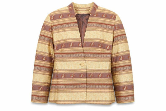 Klass Collection Women's Beige Brown Jacquard Blazer Size 16 Lounge Suit Jacket