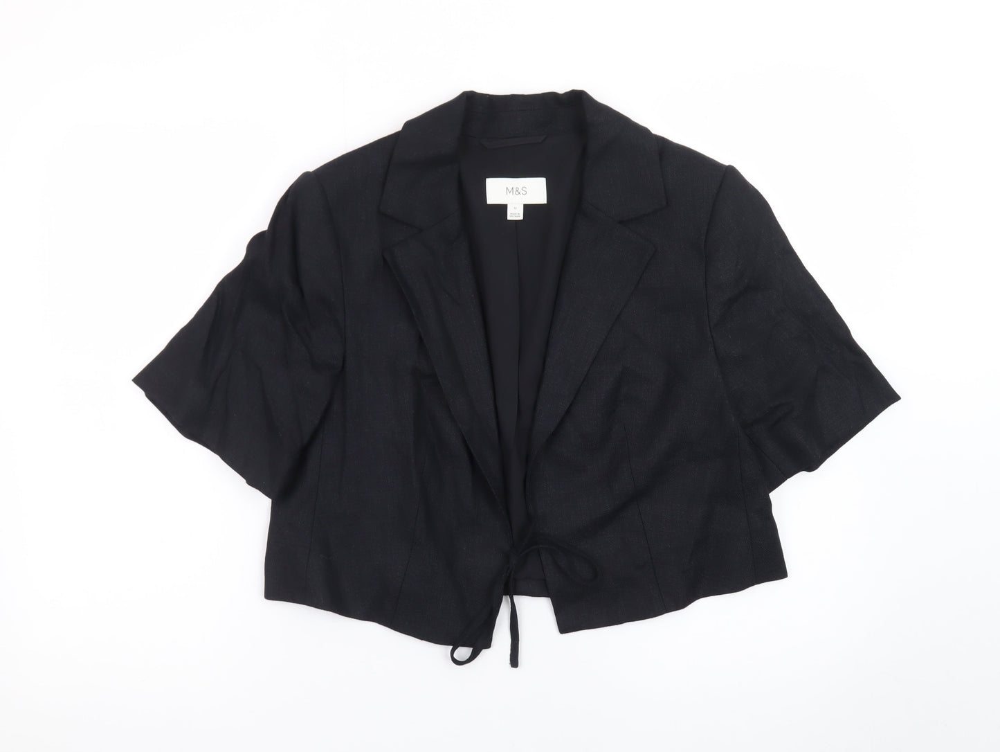 Marks and Spencer Womens Black Linen Blend Cropped Suit Jacket Size 12