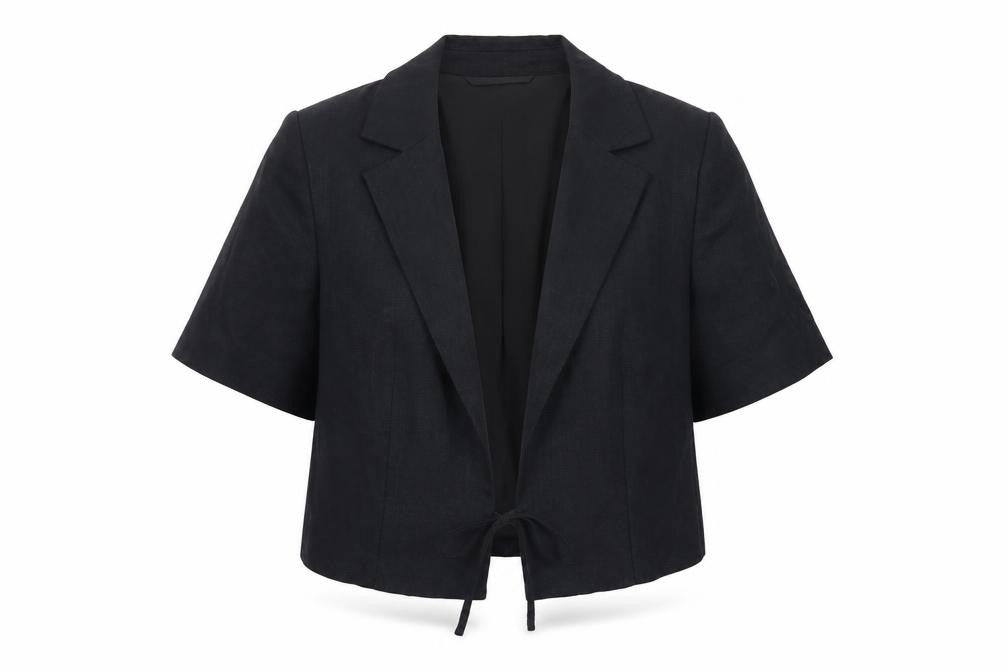 Marks and Spencer Womens Black Linen Blend Cropped Suit Jacket Size 12
