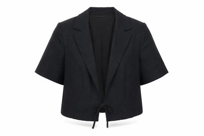 Marks and Spencer Womens Black Linen Blend Cropped Suit Jacket Size 12
