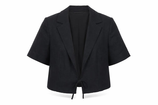 Marks and Spencer Womens Black Linen Blend Cropped Suit Jacket Size 12
