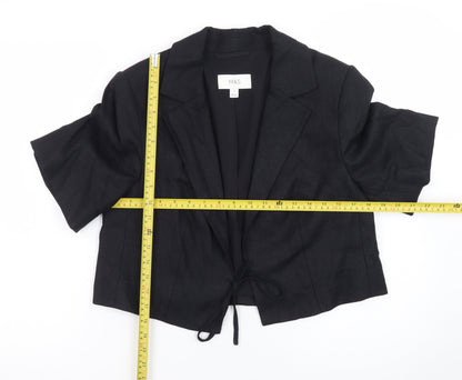 Marks and Spencer Womens Black Linen Blend Cropped Suit Jacket Size 12