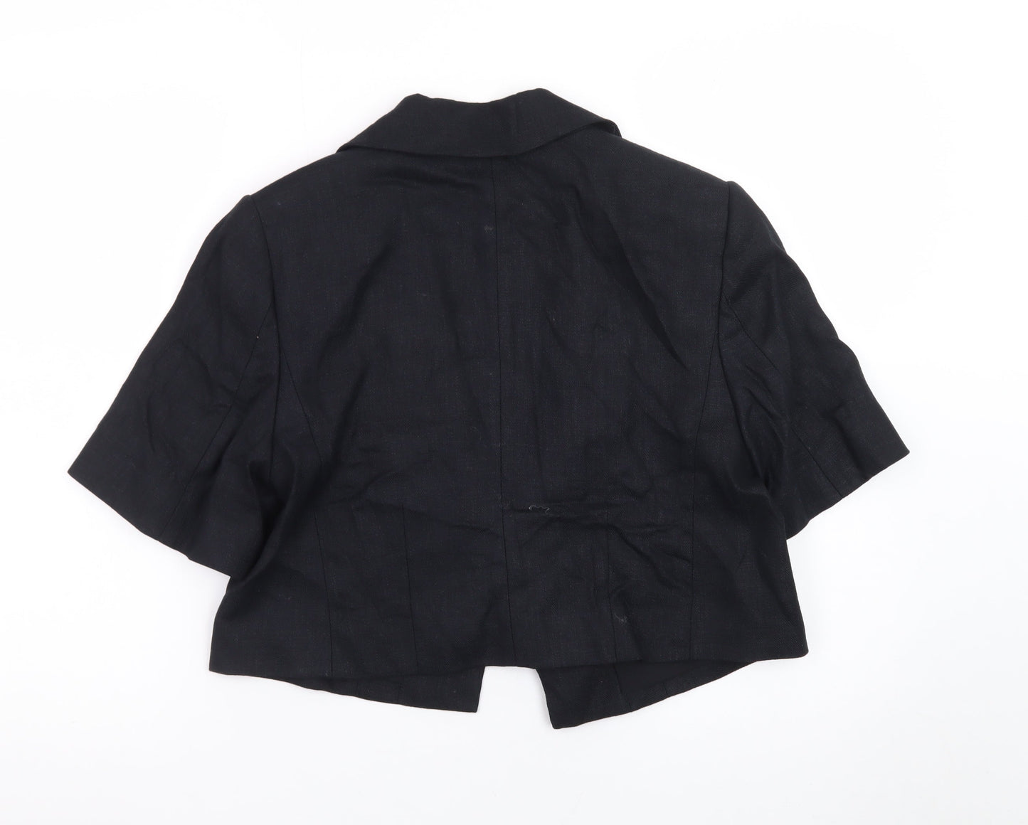 Marks and Spencer Womens Black Linen Blend Cropped Suit Jacket Size 12