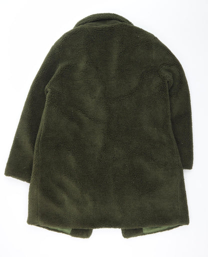 GINI LONDON Women Green Mid-Length Fleece Coat M