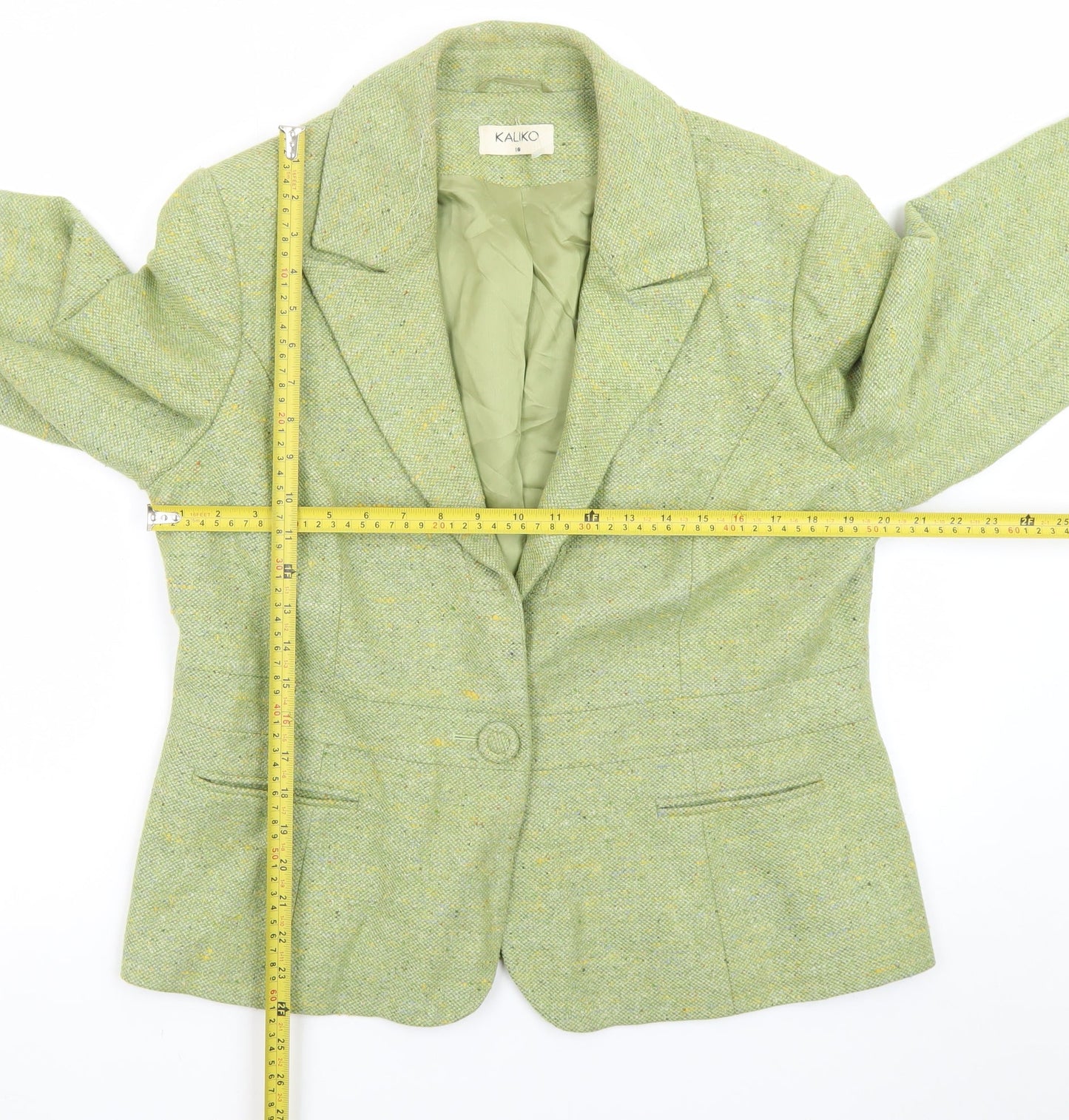 Kaliko Women Green Wool Blend Tweed Blazer Jacket Size 18