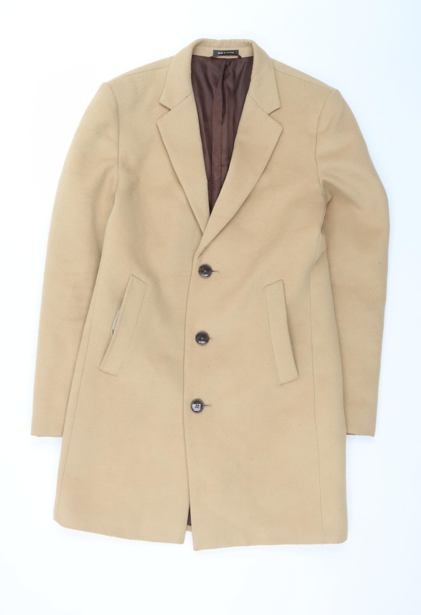 Primark Women’s Beige Wool Blend Long Overcoat Size S