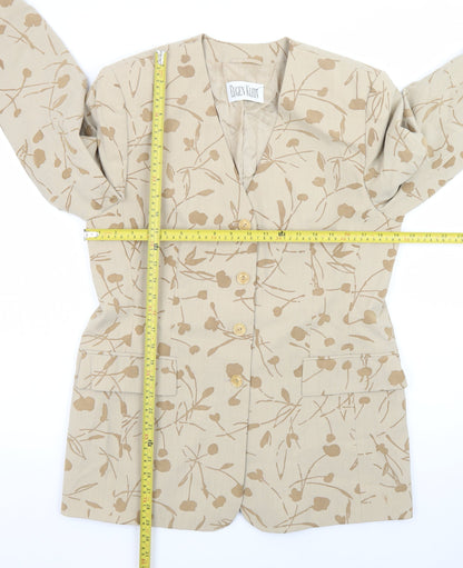 Eugen Klein Womens Beige Floral Blazer Jacket Size 12 Linen Wool Blend
