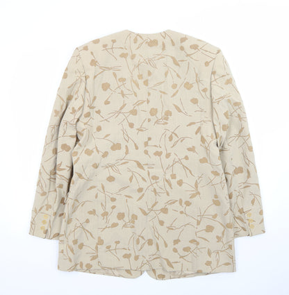 Eugen Klein Womens Beige Floral Blazer Jacket Size 12 Linen Wool Blend