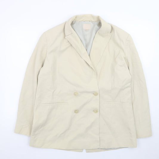 H&M Women's Beige Double-Breasted Blazer Size 12 Regular Fit