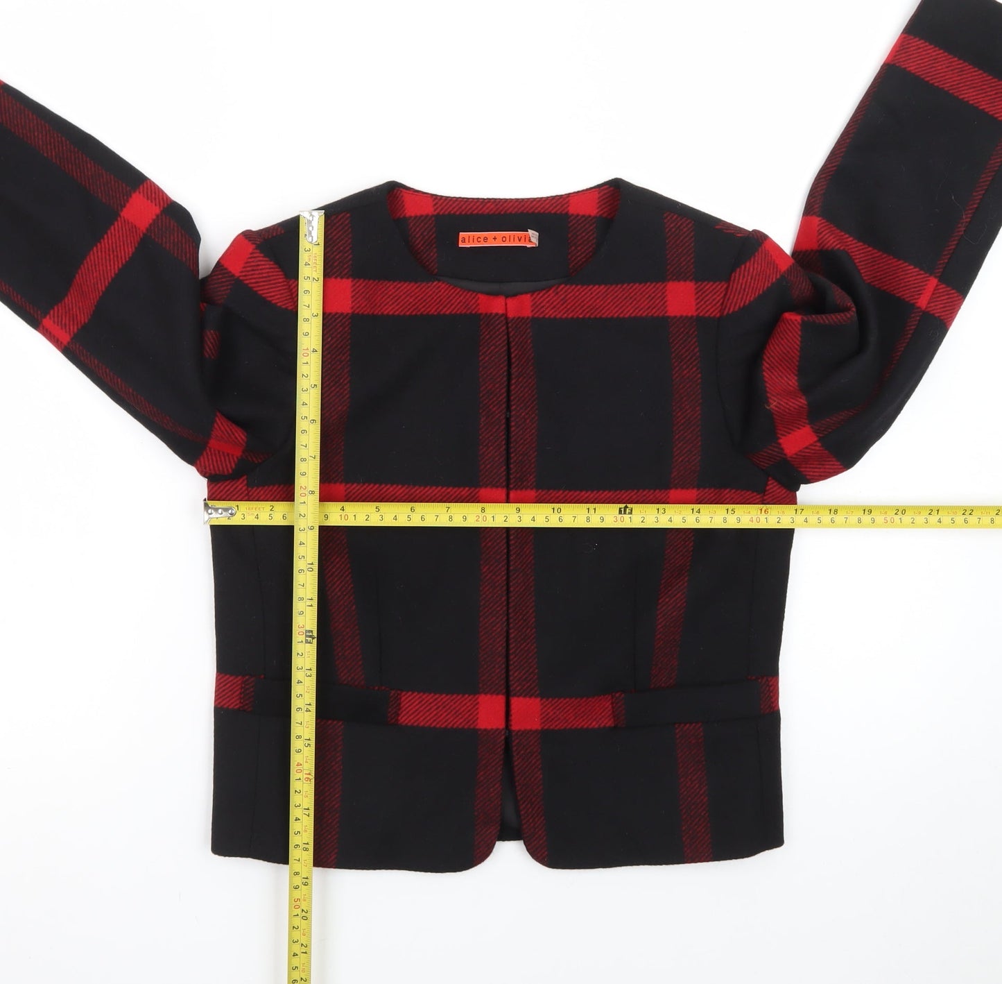Alice + Olivia Women's Black Red Check Wool Blend Suit Jacket XS