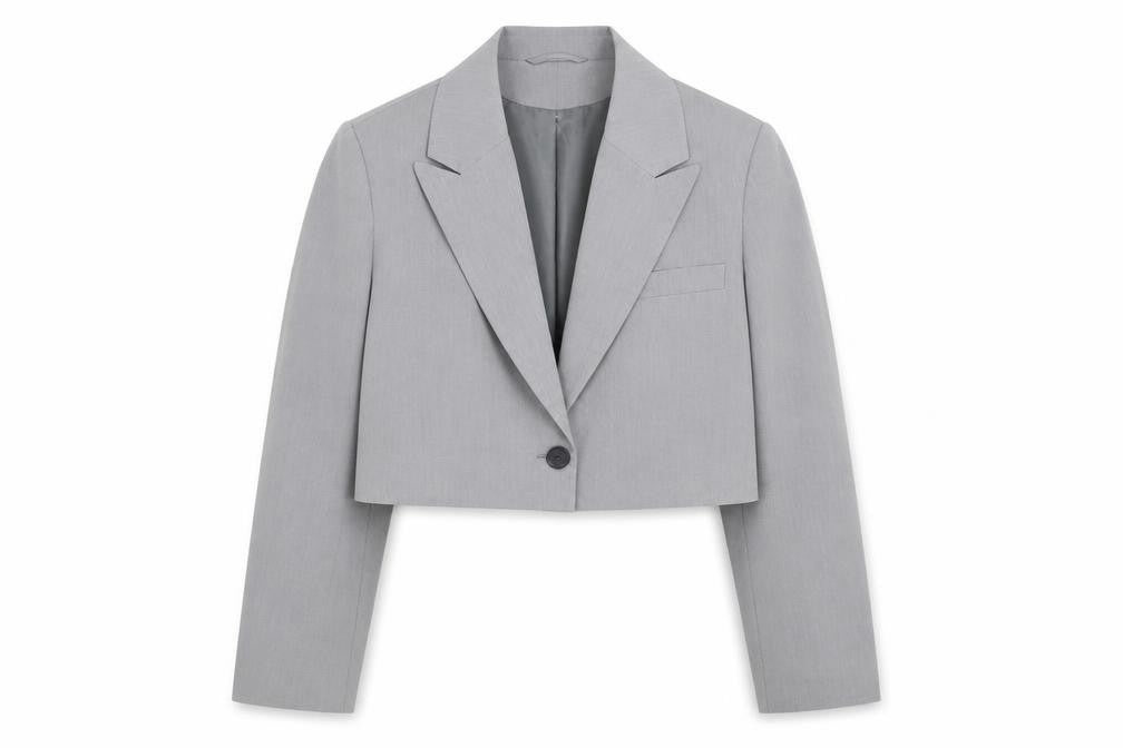 ASOS Design Women Grey Cropped Blazer UK 8-10 Single-Breasted Jacket