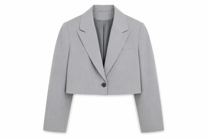 ASOS Design Women Grey Cropped Blazer UK 8-10 Single-Breasted Jacket