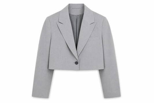 ASOS Design Women Grey Cropped Blazer UK 8-10 Single-Breasted Jacket
