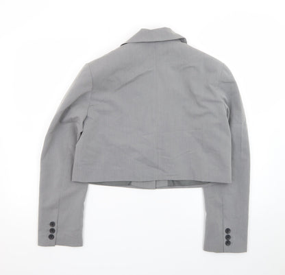ASOS Design Women Grey Cropped Blazer UK 8-10 Single-Breasted Jacket