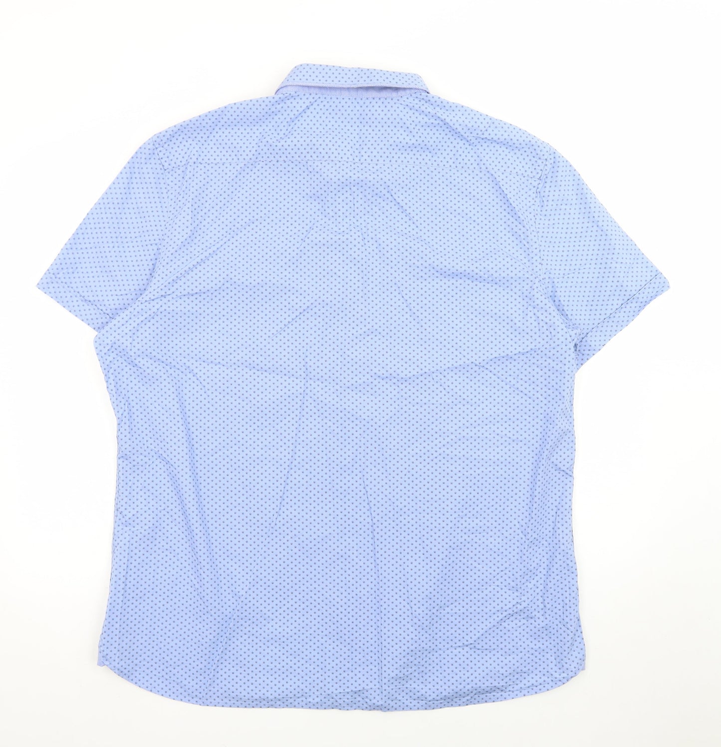 Tailor & Cutter Men's Blue Slim Fit Short Sleeve 2XL Button-Up Shirt