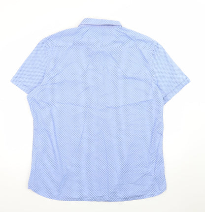 Tailor & Cutter Men's Blue Slim Fit Short Sleeve 2XL Button-Up Shirt