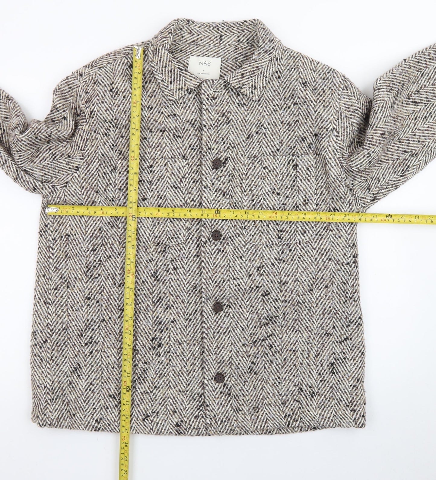 Marks and Spencer Women Beige Wool Tweed Button Jacket Size L