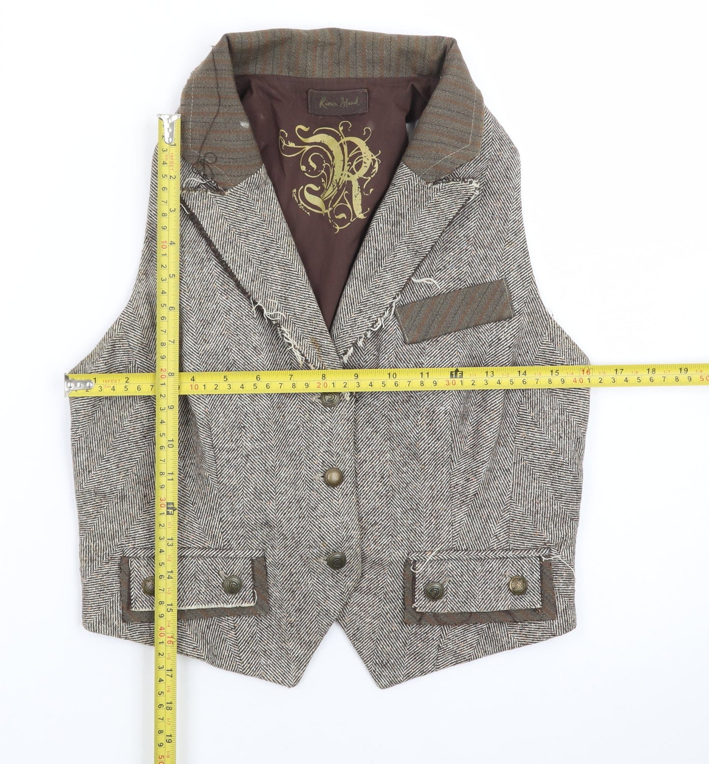 River Island Women's Brown Tweed Sleeveless Herringbone Vest UK 12