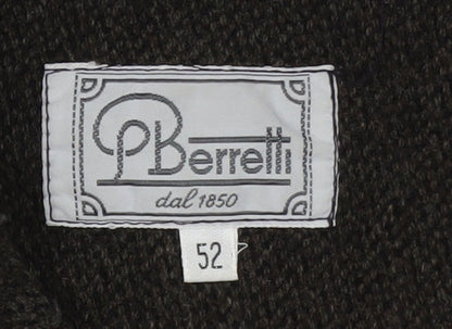 P Berretti Men's Brown Wool Overcoat Size 52 (42in) Lined Classic Style