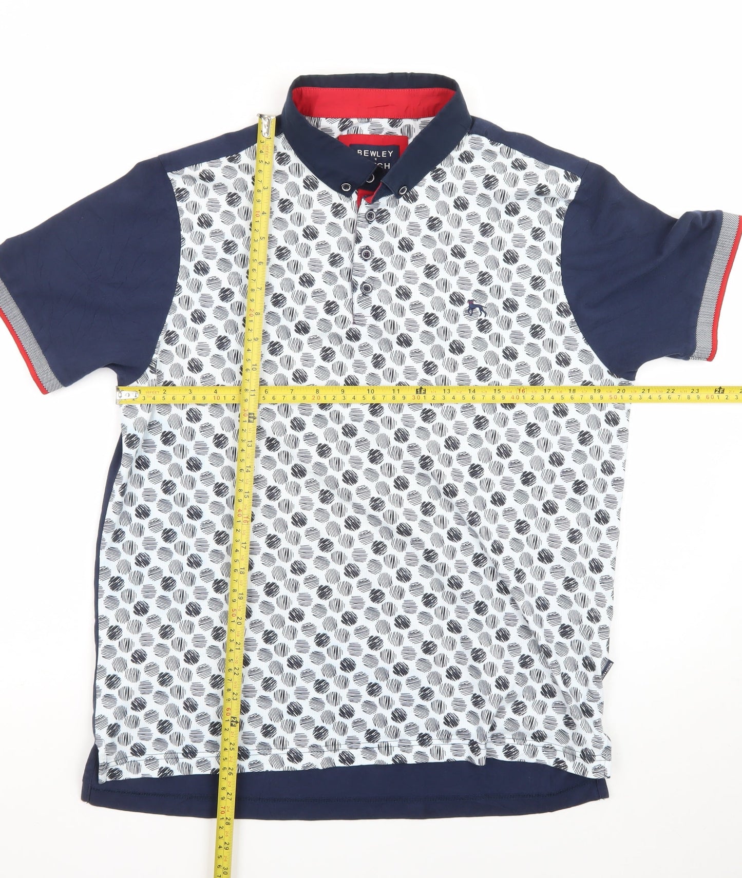 Bewley & Ritch Men's Blue Patterned XL Polo Shirt Short Sleeve Cotton