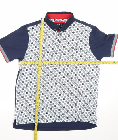 Bewley & Ritch Men's Blue Patterned XL Polo Shirt Short Sleeve Cotton
