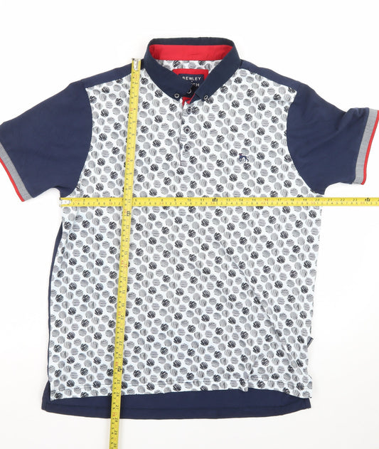 Bewley & Ritch Men's Blue Patterned XL Polo Shirt Short Sleeve Cotton