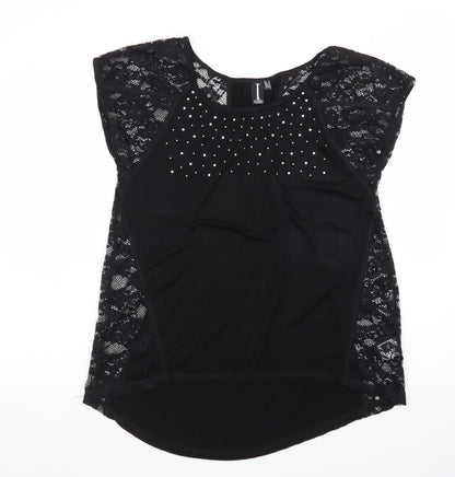 Izabel London Women's Black Lace Studded Blouse Size 12