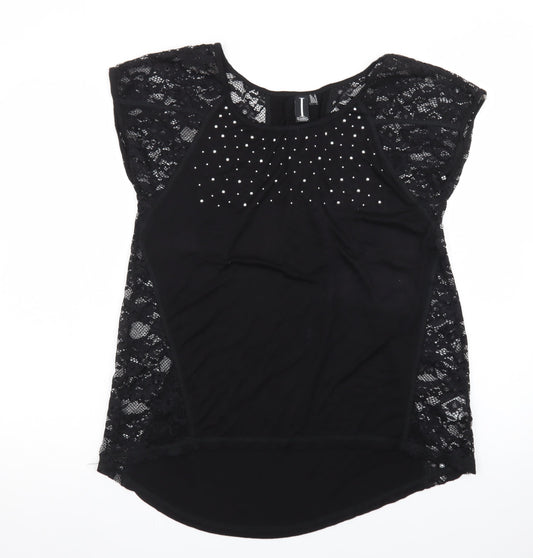 Izabel London Women's Black Lace Studded Blouse Size 12