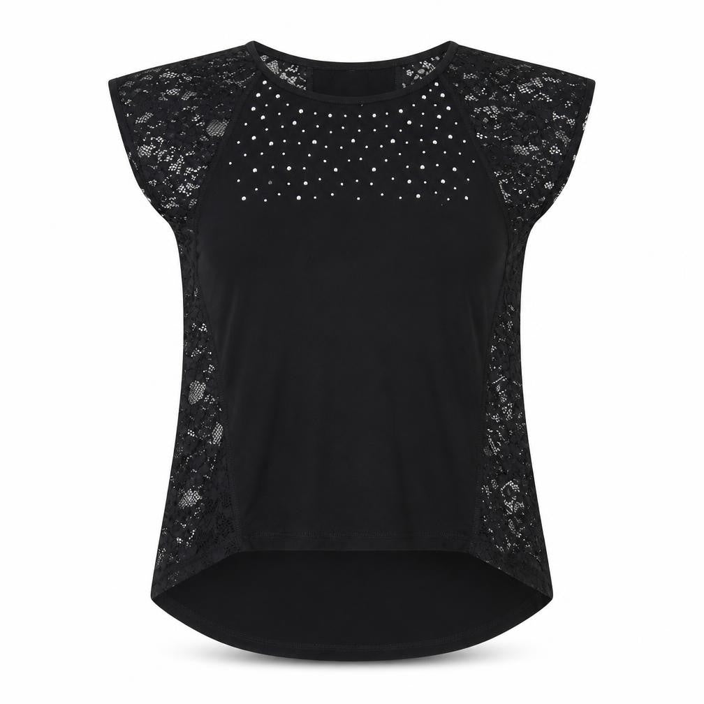 Izabel London Women's Black Lace Studded Blouse Size 12