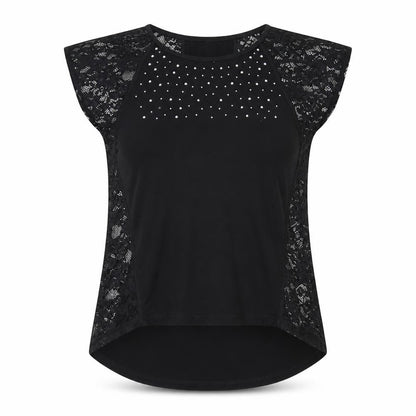 Izabel London Women's Black Lace Studded Blouse Size 12