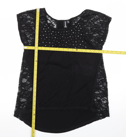 Izabel London Women's Black Lace Studded Blouse Size 12