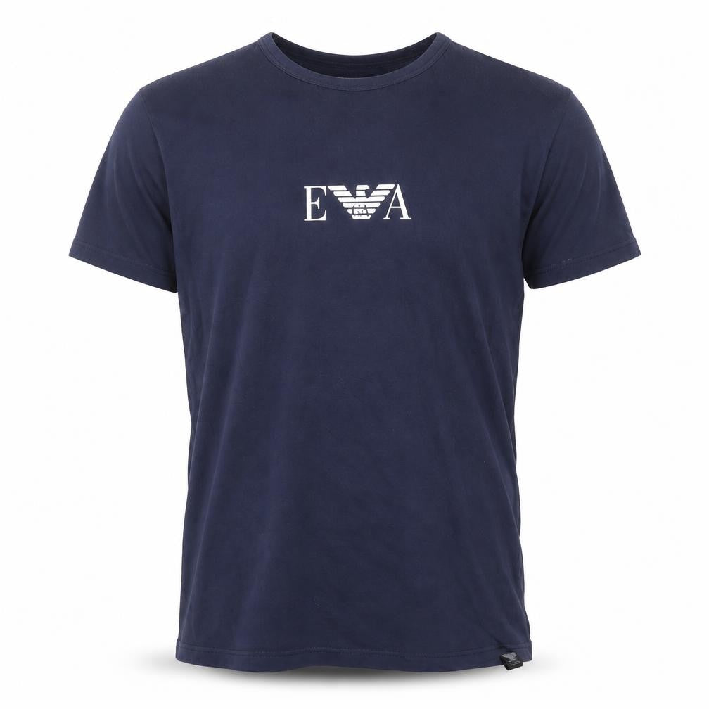 Front view of Emporio Armani Men's Blue Crew Neck Short Sleeve Designer T-Shirt M