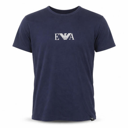 Front view of Emporio Armani Men's Blue Crew Neck Short Sleeve Designer T-Shirt M