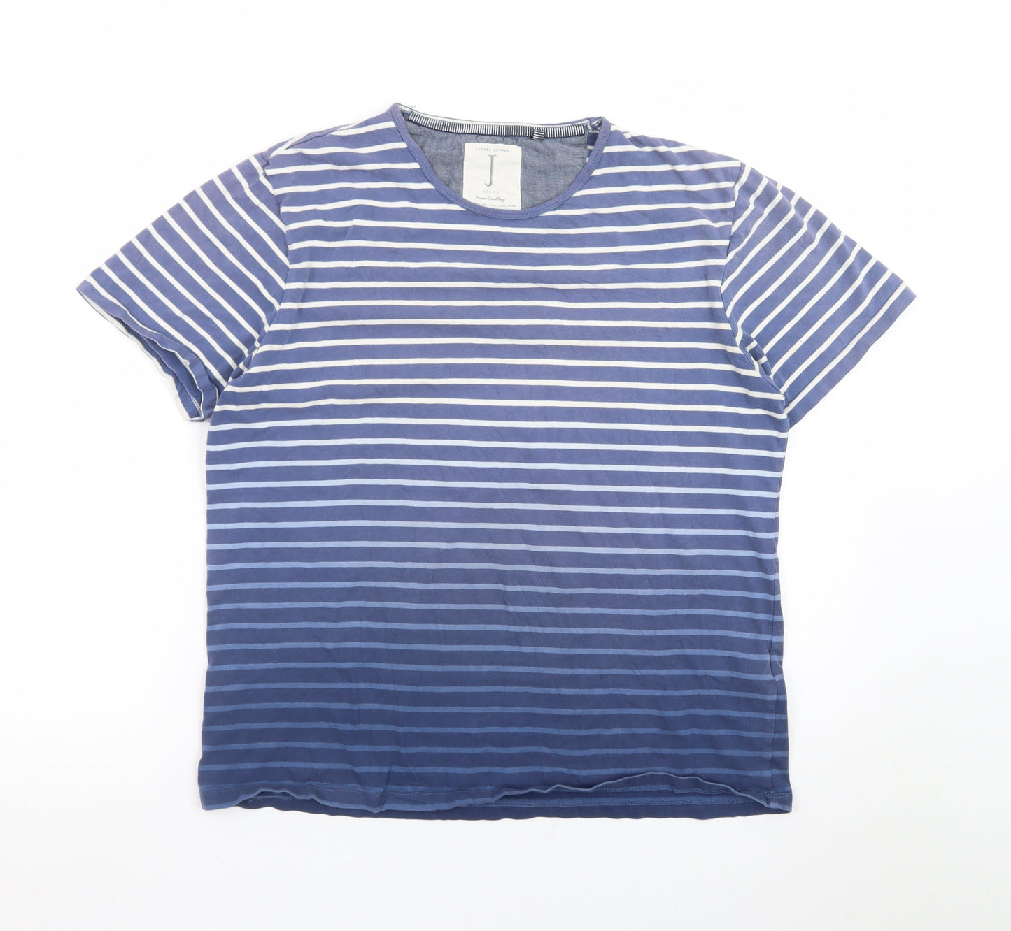 Jasper Conran Jeans Men's Blue Striped Crew Neck Cotton T-Shirt Size XL