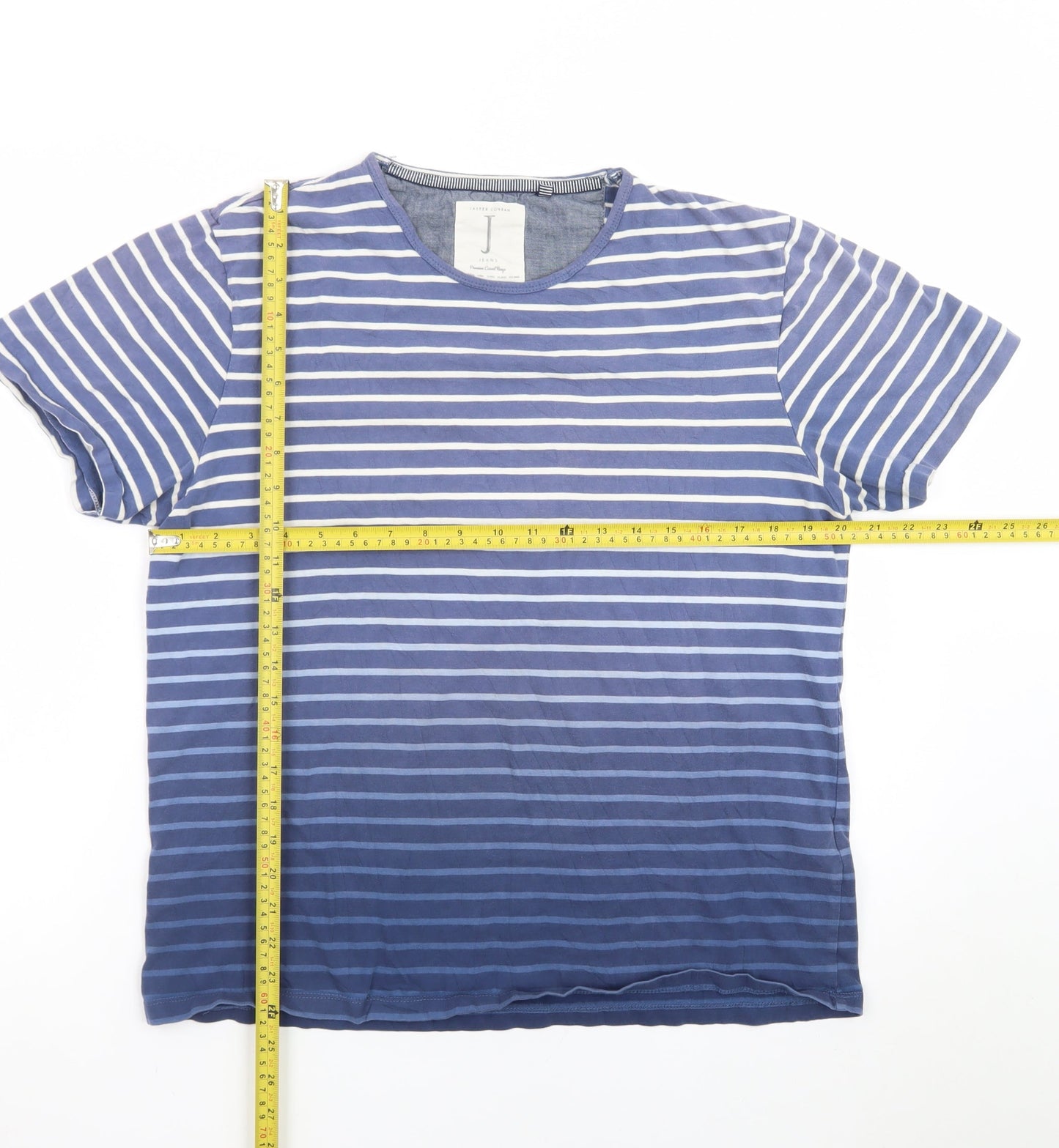 Jasper Conran Jeans Men's Blue Striped Crew Neck Cotton T-Shirt Size XL