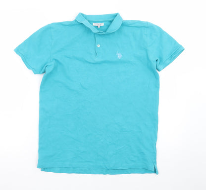 U.S. Polo Assn. Boys Blue 15-16 Years Cotton Short Sleeve Polo Shirt