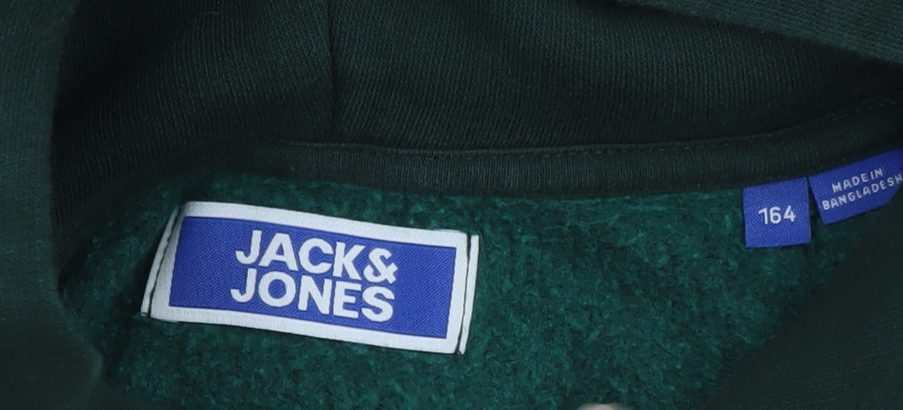 Jack & Jones Boys Green Pullover Hoodie Size 164 Fleece Lined Sweatshirt