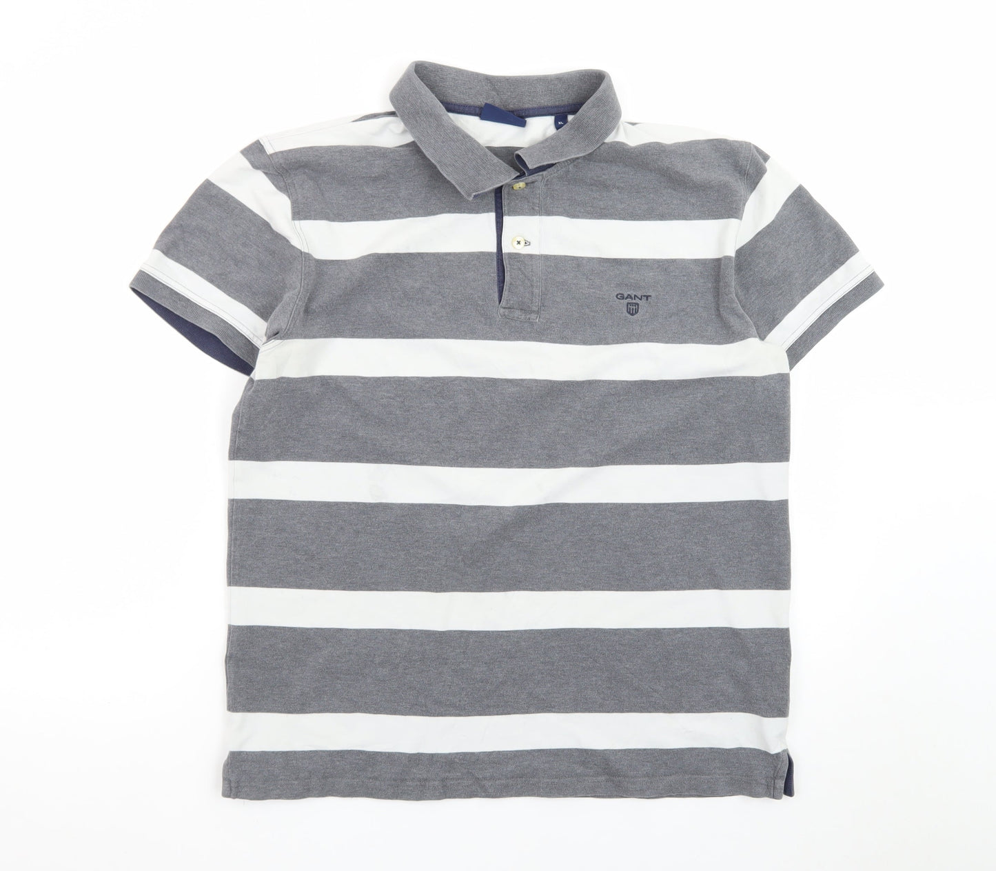 GANT Men's Grey White Striped Polo Shirt XL Classic Cotton