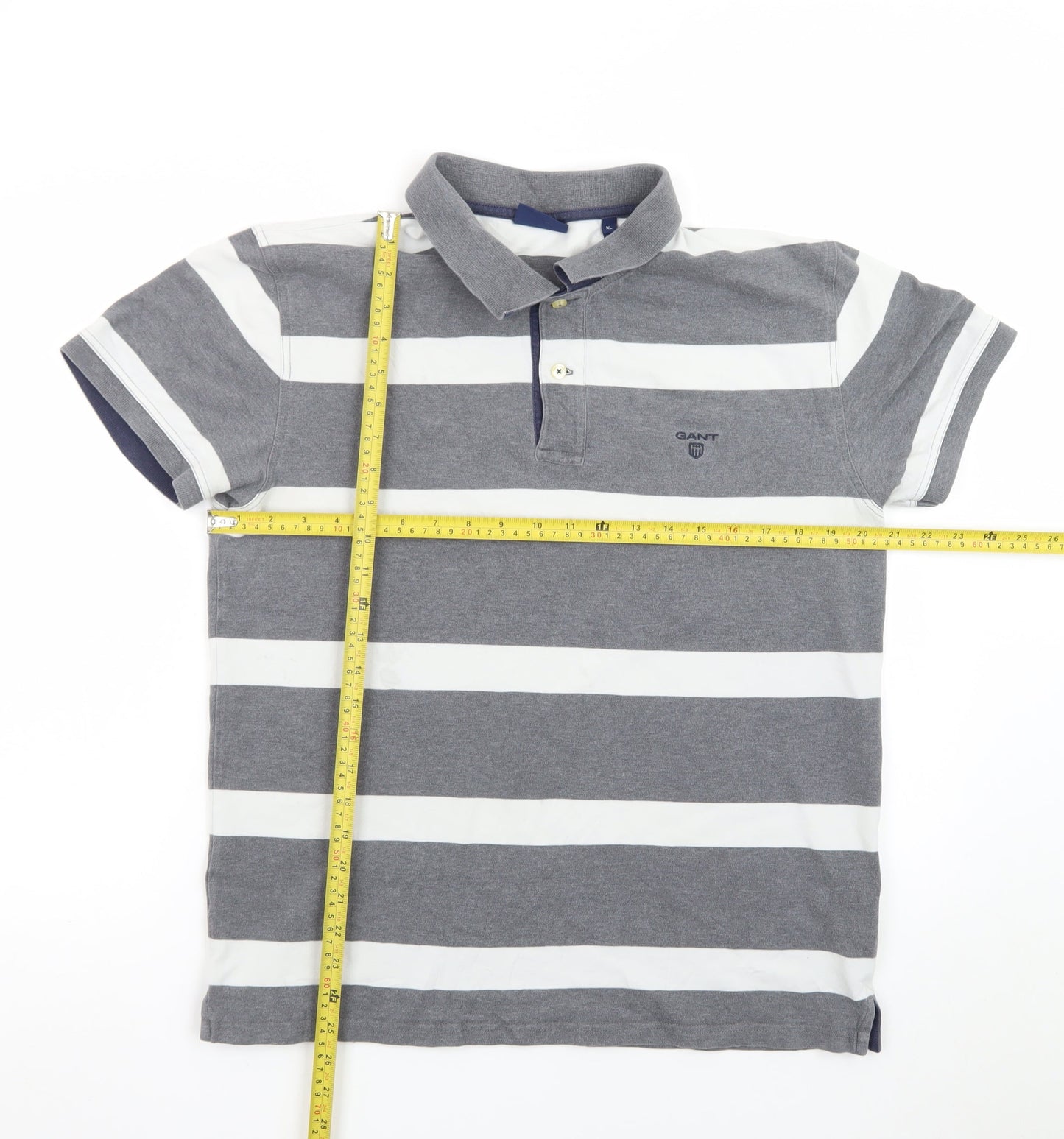 GANT Men's Grey White Striped Polo Shirt XL Classic Cotton
