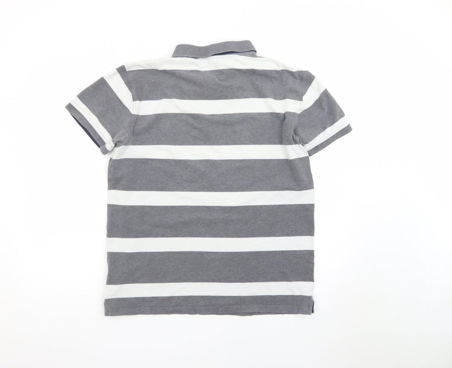 GANT Men's Grey White Striped Polo Shirt XL Classic Cotton