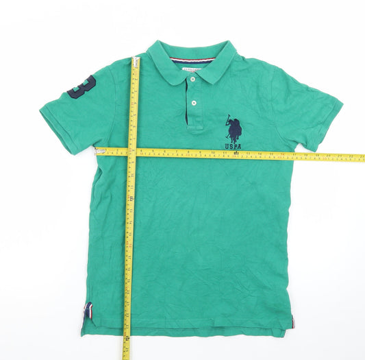 U.S. Polo Assn. Boys Green Cotton Polo Shirt 14-15 Years Short Sleeve