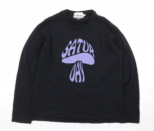 Saturday by Megan Ellaby Men's Black Graphic Long Sleeve T-Shirt M